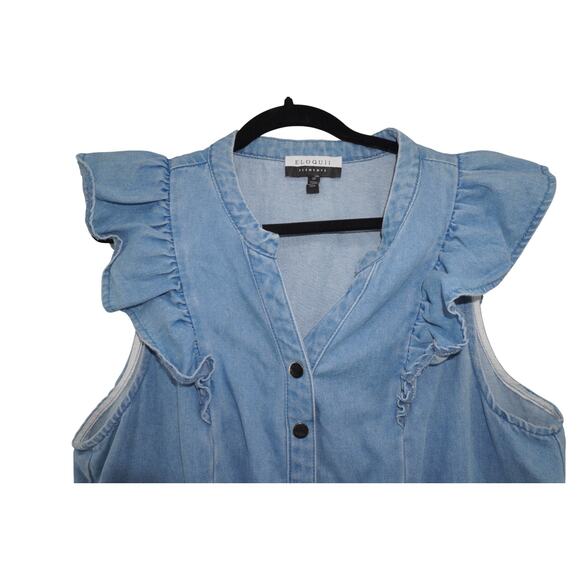 Eloquii Elements Light Wash Chambray Ruffle Sleeve Denim Romper Size 20 - Picture 5 of 7